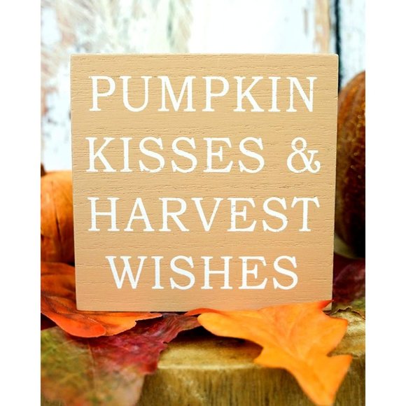 Young's Inc. Other - Pumpkin Kisses & Harvest Wishes. Fall Autumn Home Décor. Wooden Block Sign.